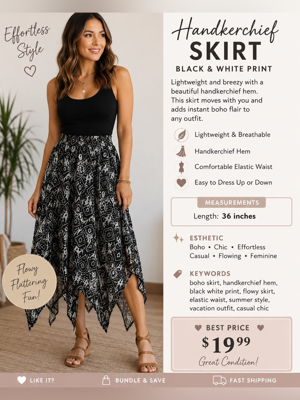 Joe Benbasset Black and White Printed Maxi Skirt